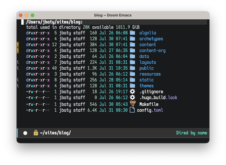 Dired listing before hiding permissions