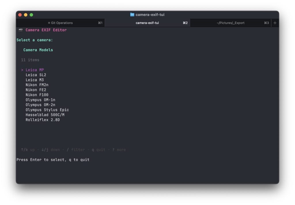Screenshot of TUI