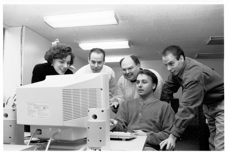 Black and white photo of me at computer from 2000