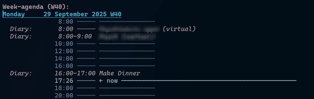 Screenshot of my agenda