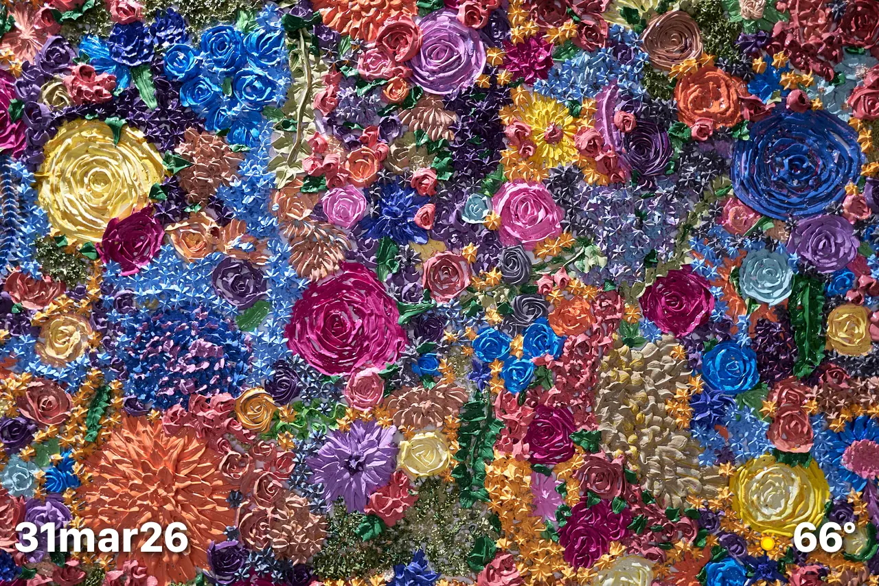 Closeup of brightly-colored flower art