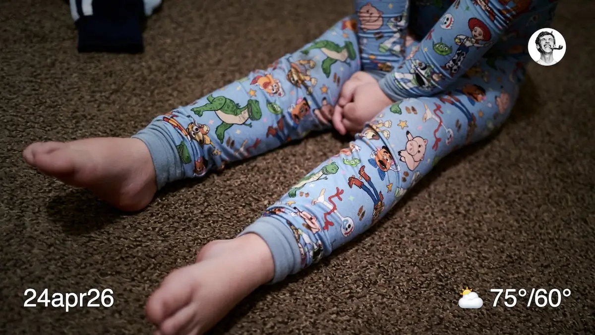 Legs of toddler in pajamas