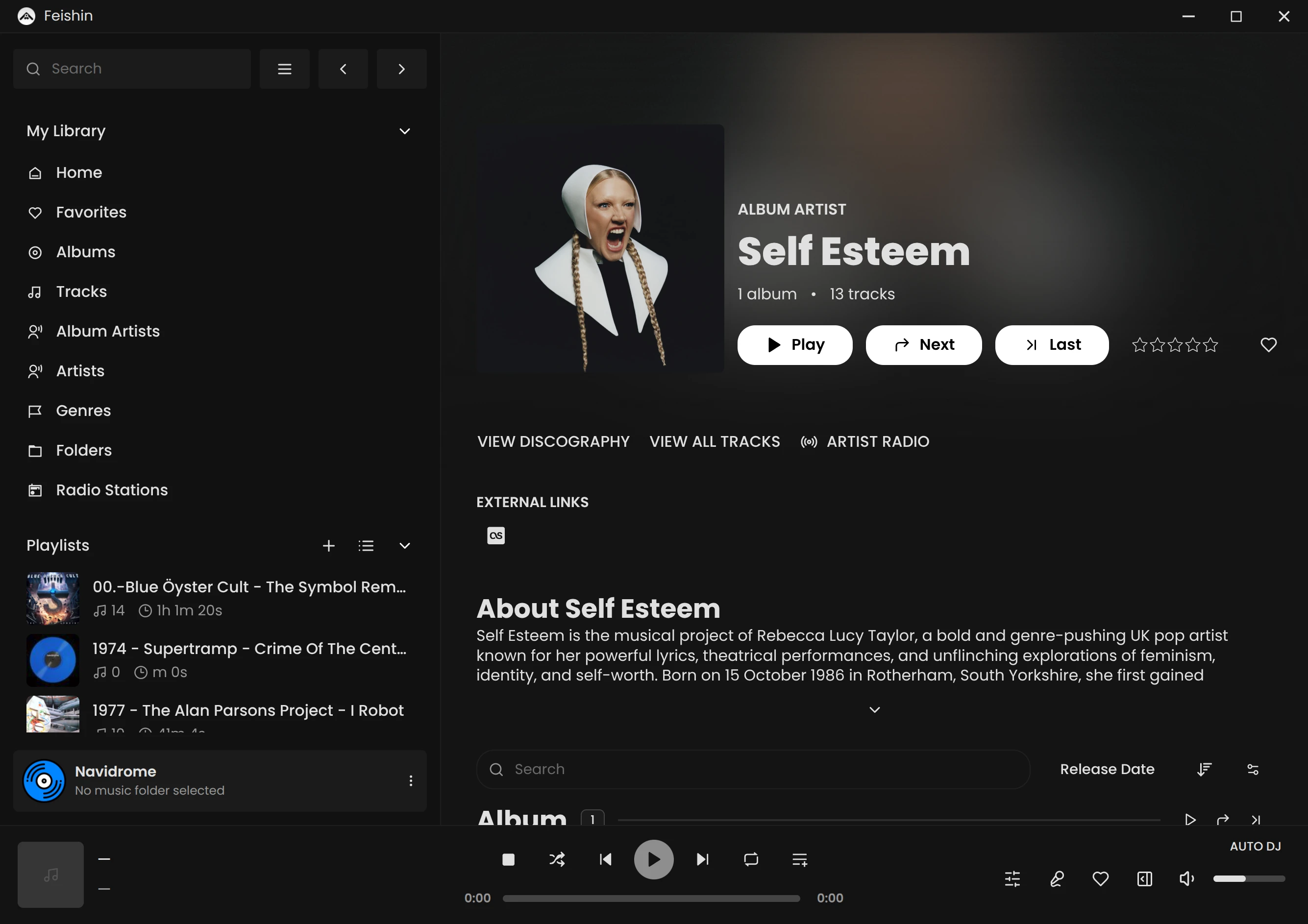 Screenshot of the feishin music player