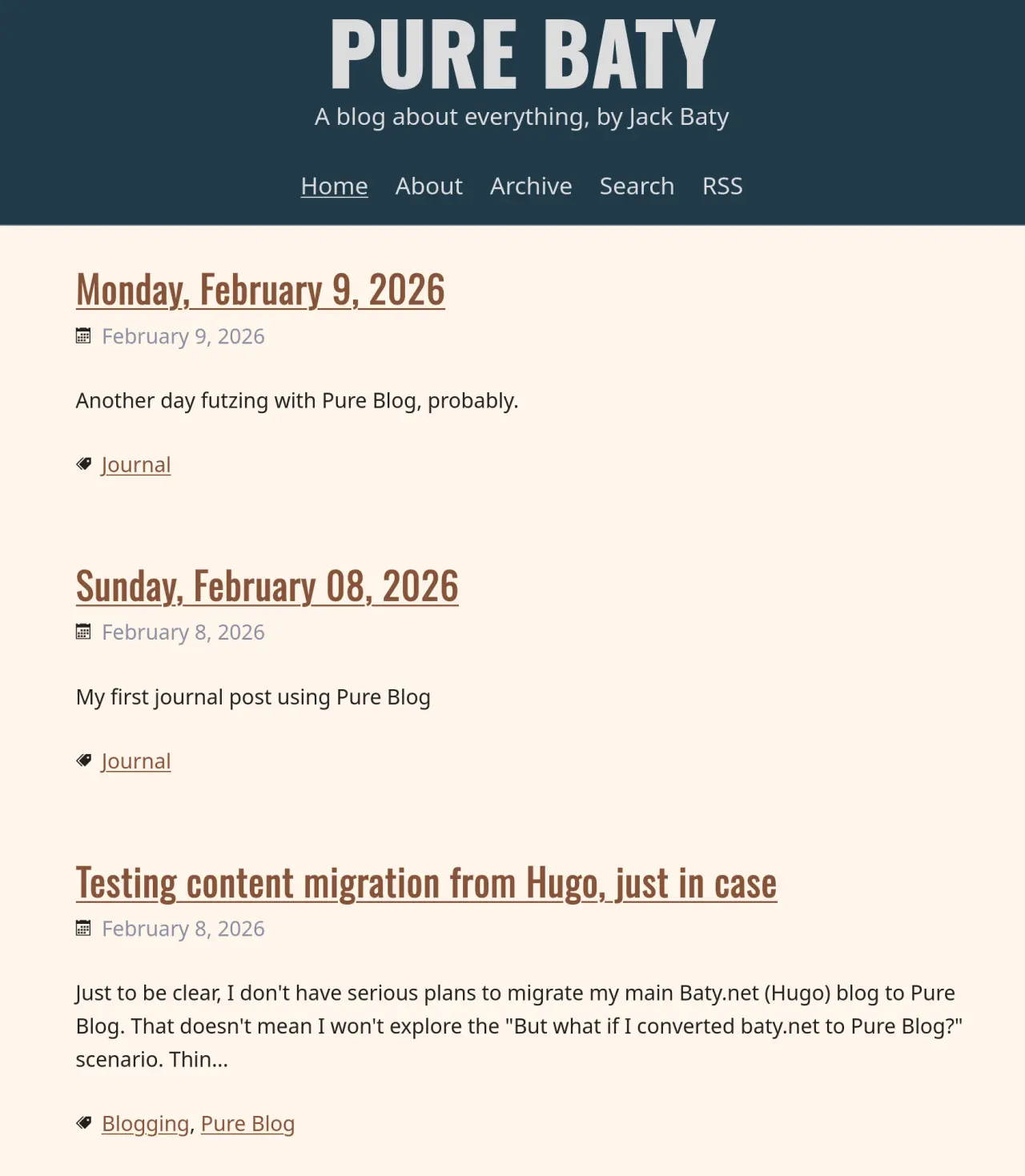 Pure blog screenshot