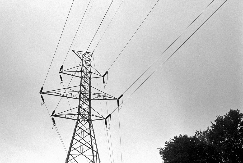 Powerlines on my walk. Olympus Stylus Epic. HP5.