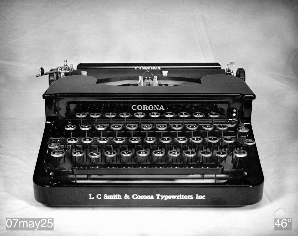 Black and white photo of my Corona typewriter