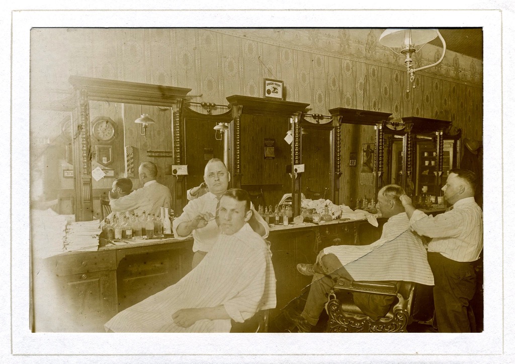 Old photo of barber shop interior