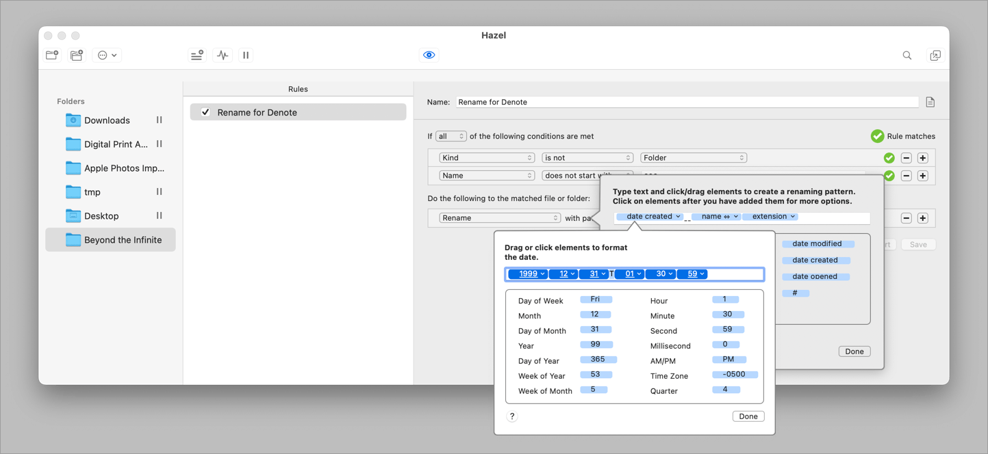 Hazel rules for renaming new files using Denote conventions