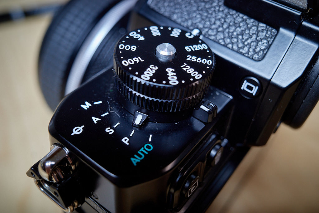 Closeup of Nikon Z f camera dials