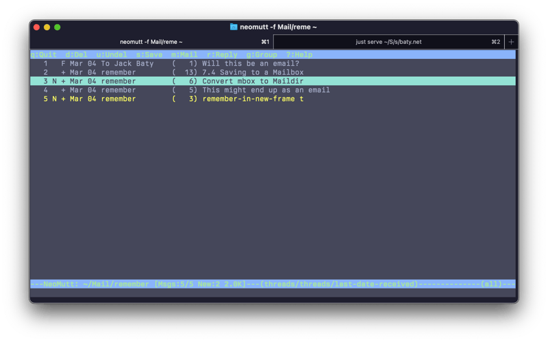 My remember notes as emails in Neomutt
