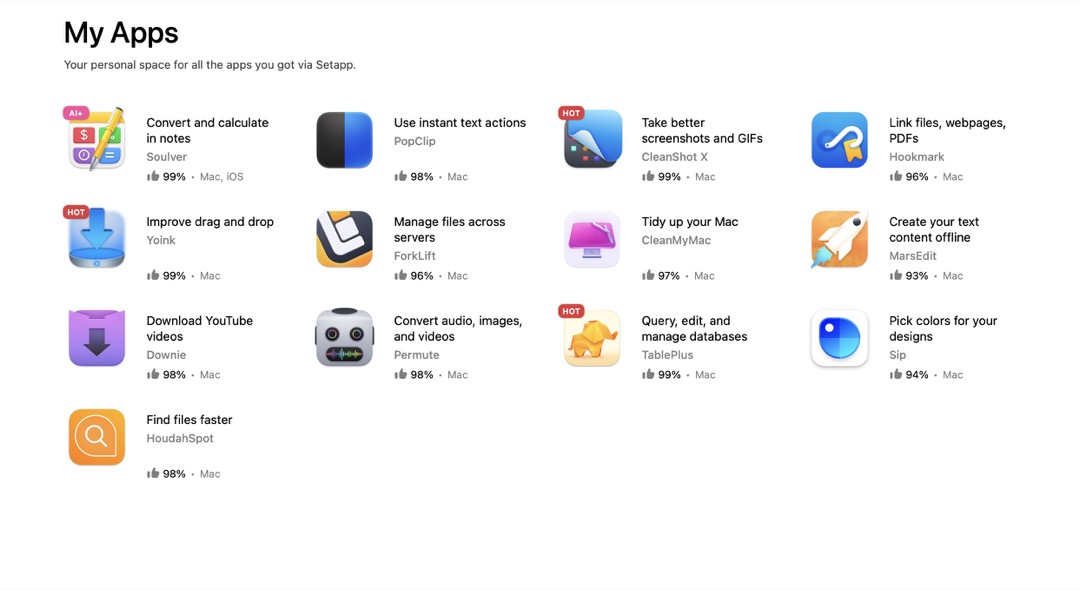 Apps installed via SetApp