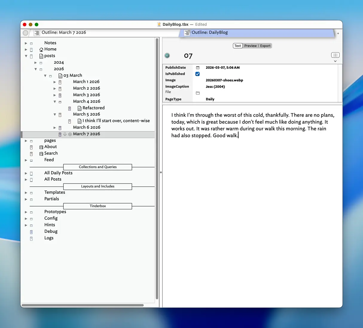 Screen shot of tinderbox